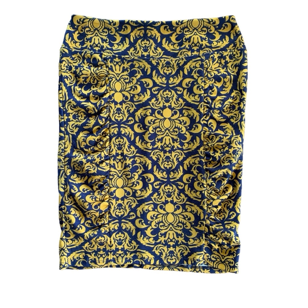 Xhilaration Paisley Skirt Women’s Medium Blue Gold Ruched Knee Length